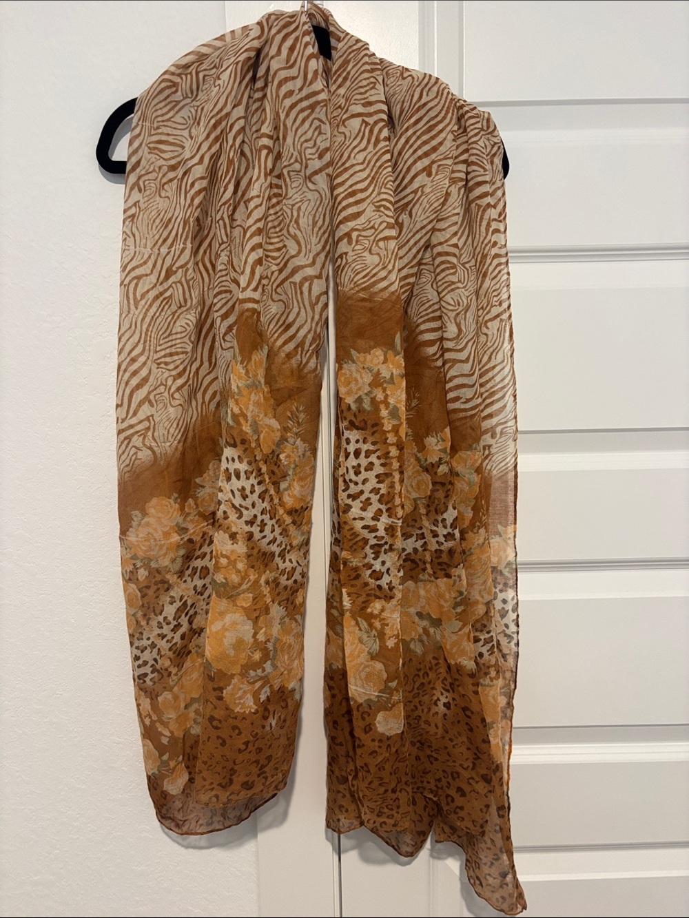 Brown Floral & Animal Print Lightweight Scarf